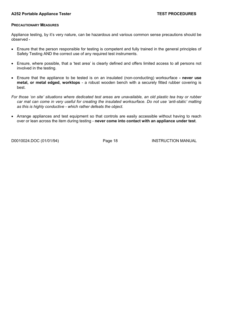 Seaward A252 User Manual | Page 18 / 35