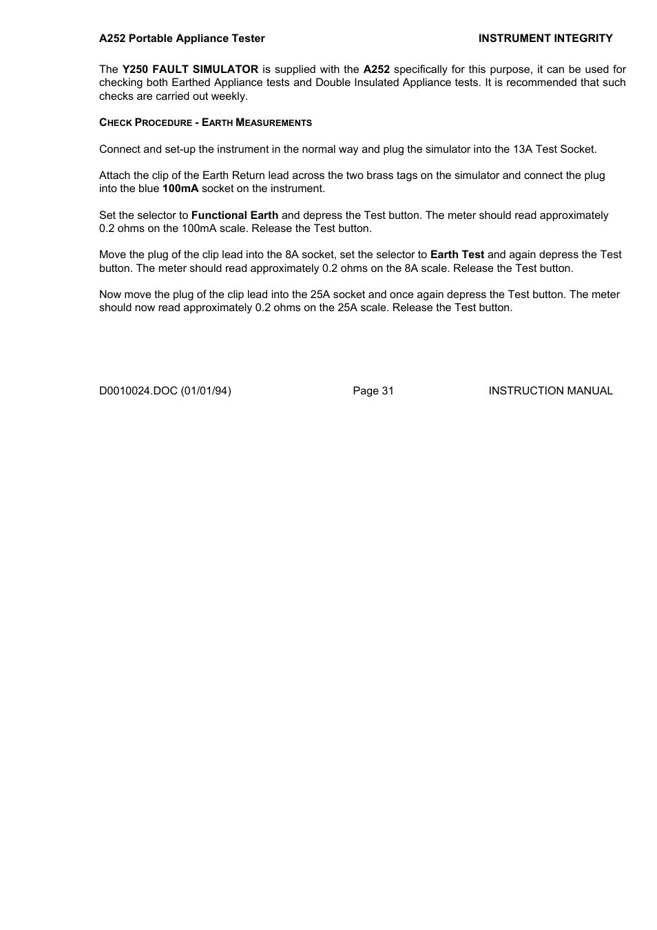 Seaward A252 User Manual | Page 31 / 35