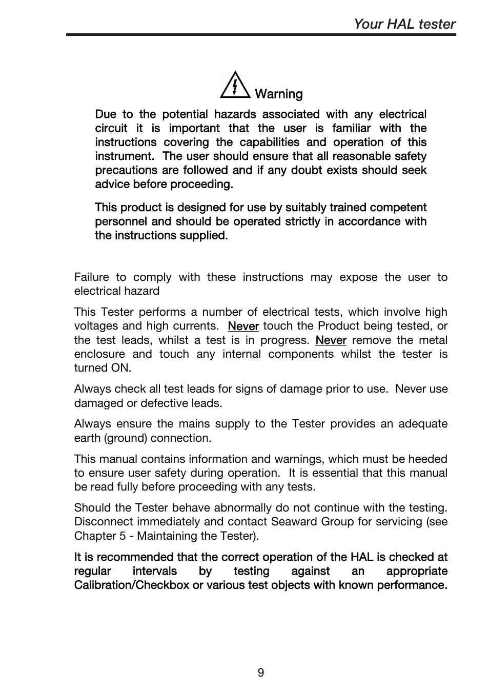 Your hal tester | Seaward ClareHAL User Manual | Page 10 / 164