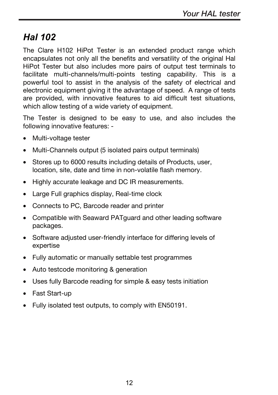 Hal 102, Your hal tester | Seaward ClareHAL User Manual | Page 13 / 164