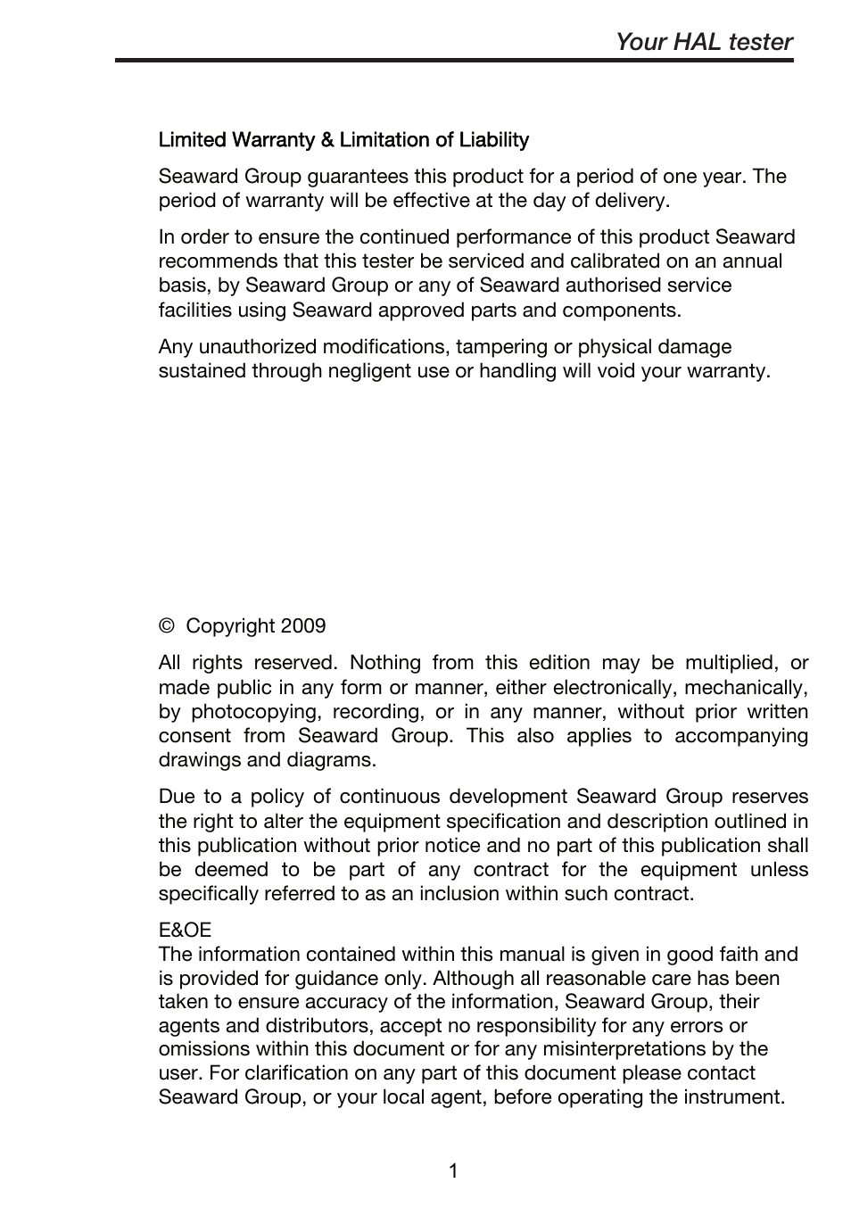 Your hal tester | Seaward ClareHAL User Manual | Page 2 / 164
