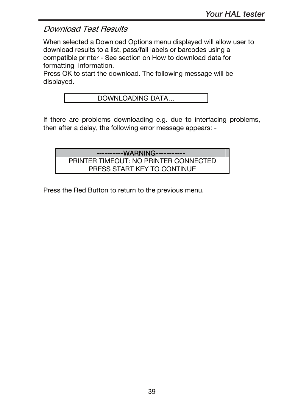 Download test results, Your hal tester | Seaward ClareHAL User Manual | Page 40 / 164