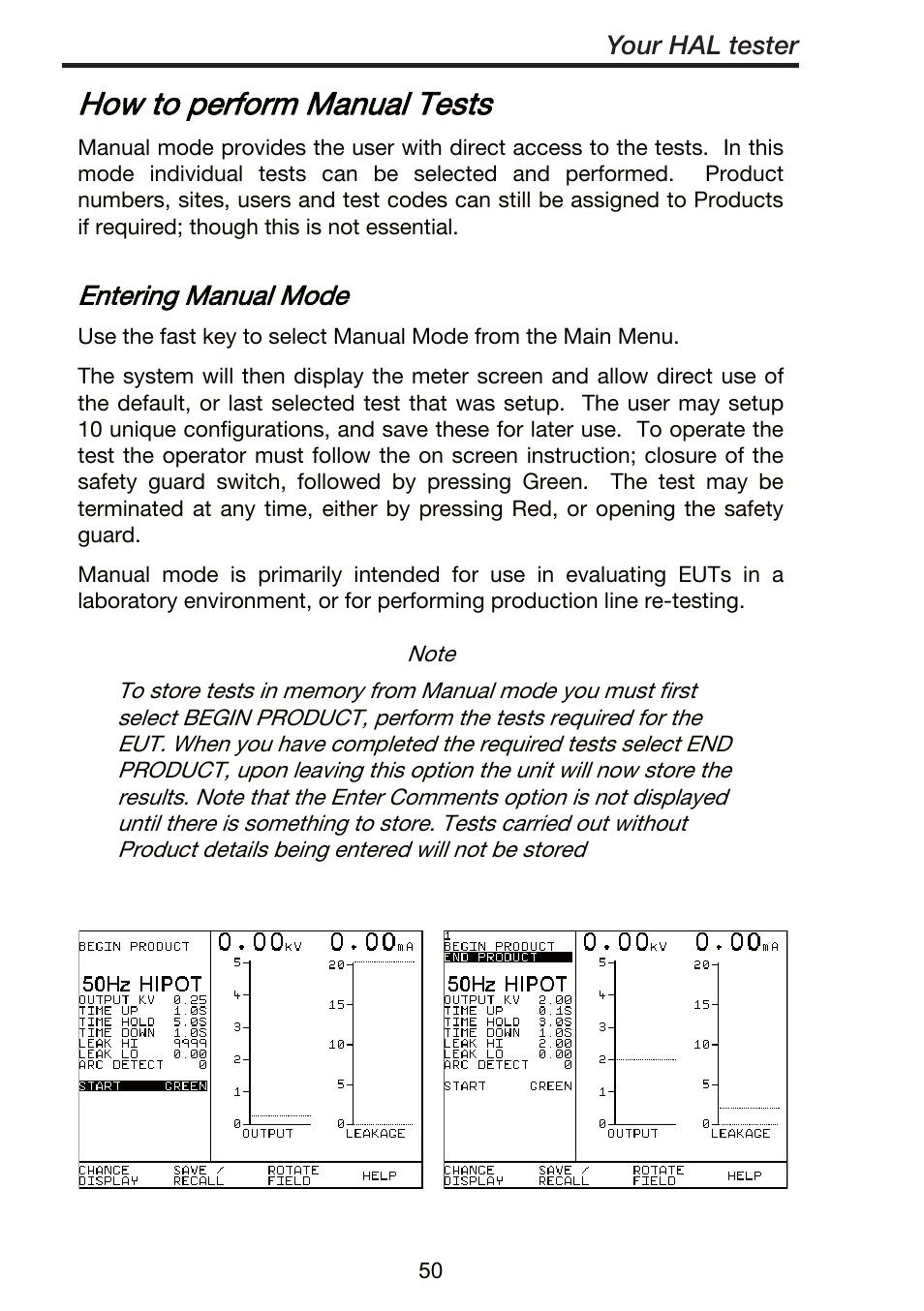 How to perform manual tests, Entering manual mode | Seaward ClareHAL User Manual | Page 51 / 164