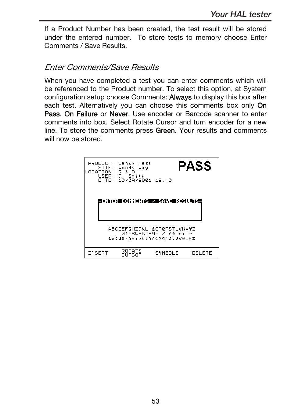 Enter comments/save results, Your hal tester | Seaward ClareHAL User Manual | Page 54 / 164