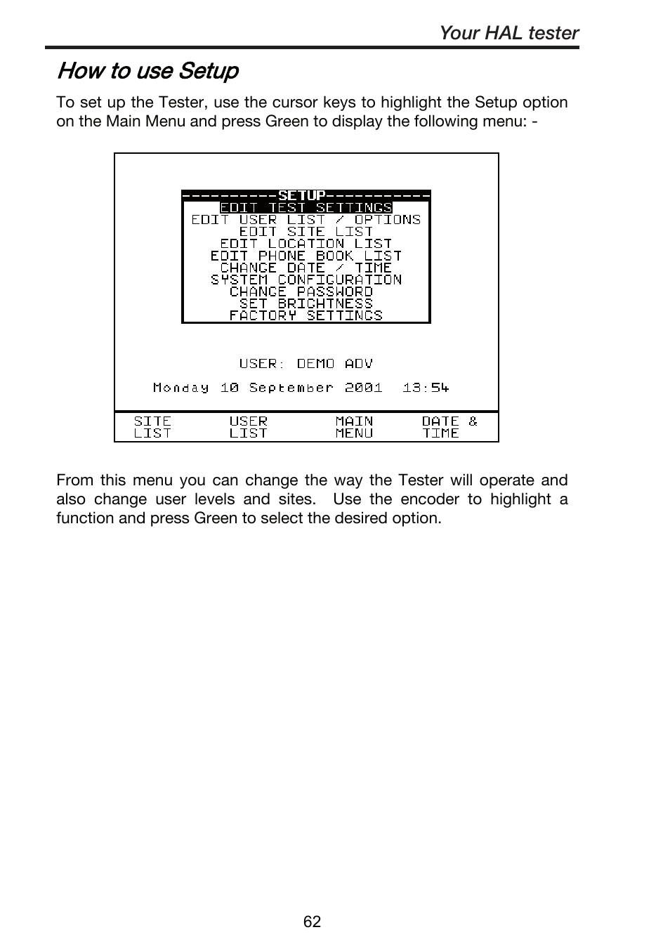 How to use setup | Seaward ClareHAL User Manual | Page 63 / 164