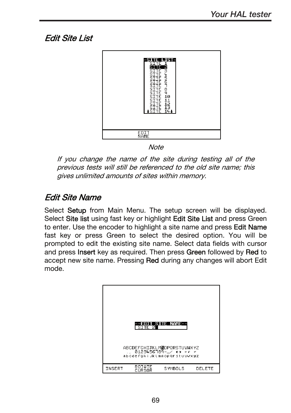 Edit site list, Edit site name, Your hal tester | Seaward ClareHAL User Manual | Page 70 / 164