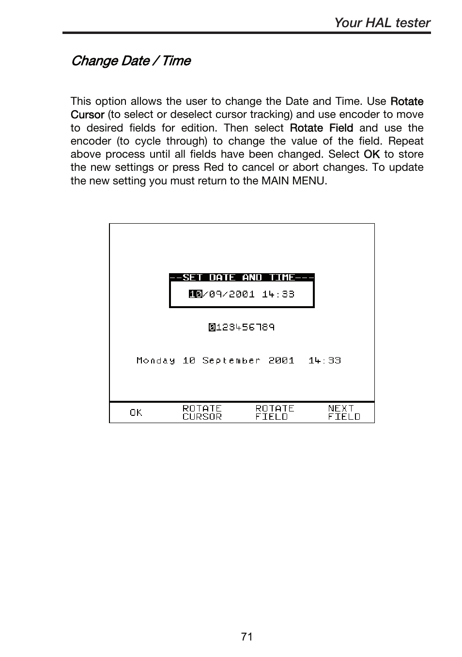 Change date / time, Your hal tester | Seaward ClareHAL User Manual | Page 72 / 164