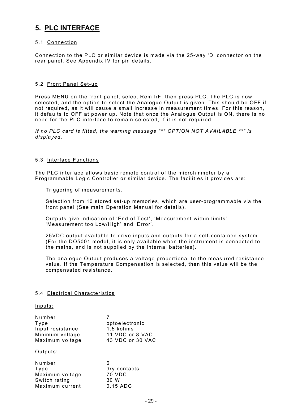 Plc interface | Seaward DO5000 Interface User Manual | Page 29 / 41