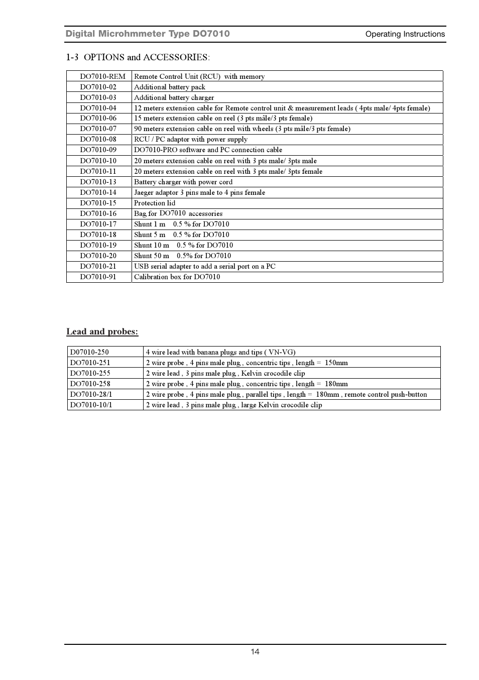 Lead and probes, 3 options and accessories | Seaward DO7010 User Manual | Page 16 / 44