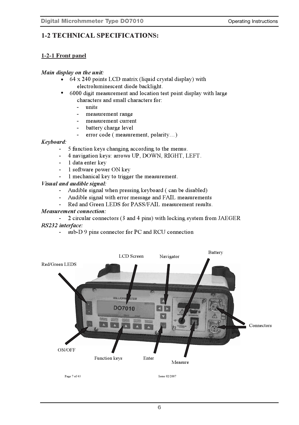 2 technical specifications | Seaward DO7010 User Manual | Page 8 / 44