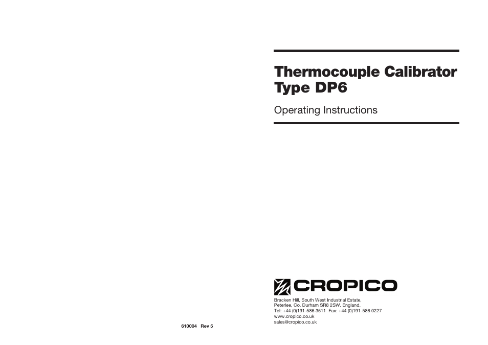 Thermocouple calibrator type dp6, Operating instructions | Seaward DP6 User Manual | Page 22 / 22