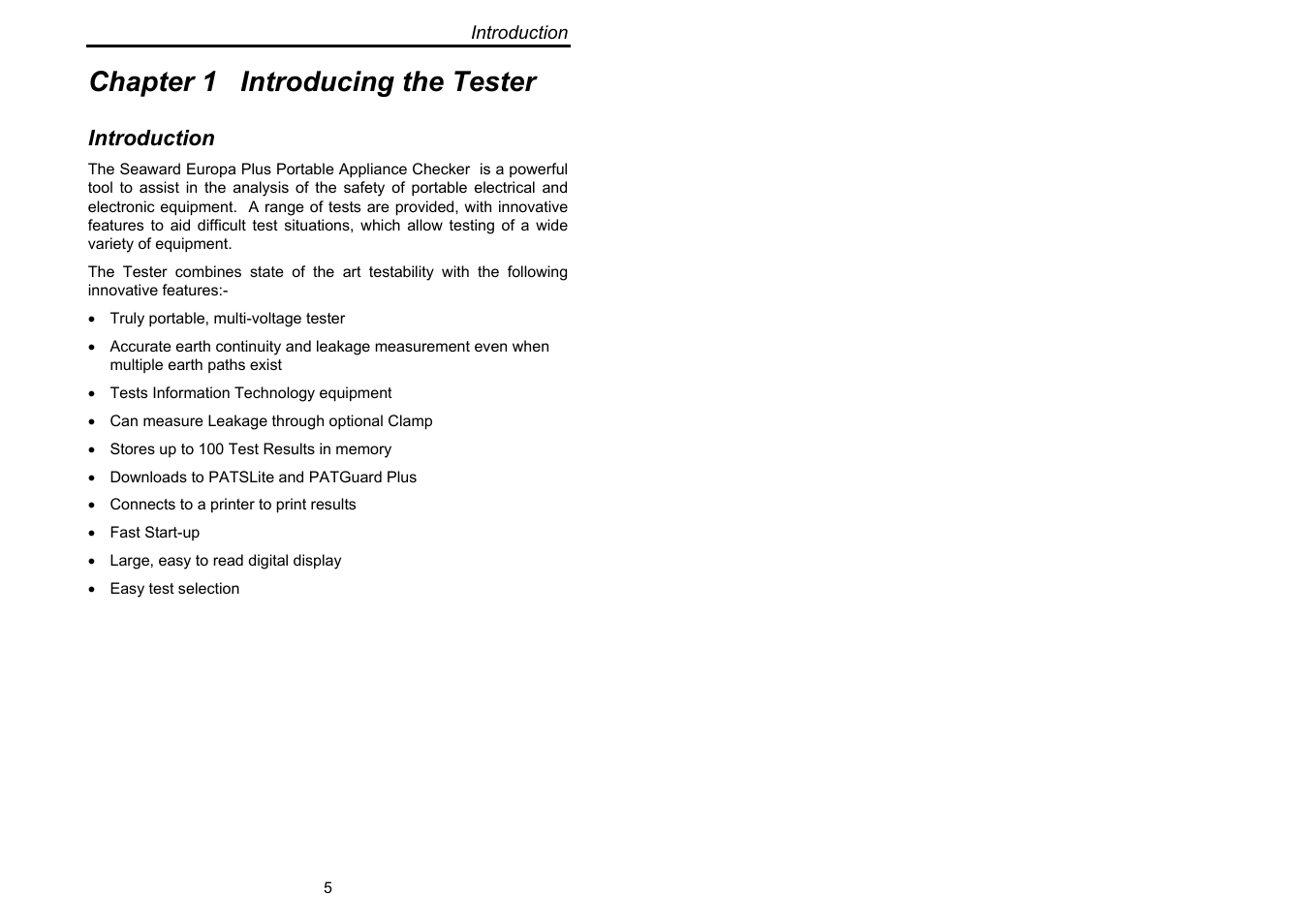 Chapter 1 introducing the tester | Seaward Europa Pac Plus User Manual | Page 11 / 53