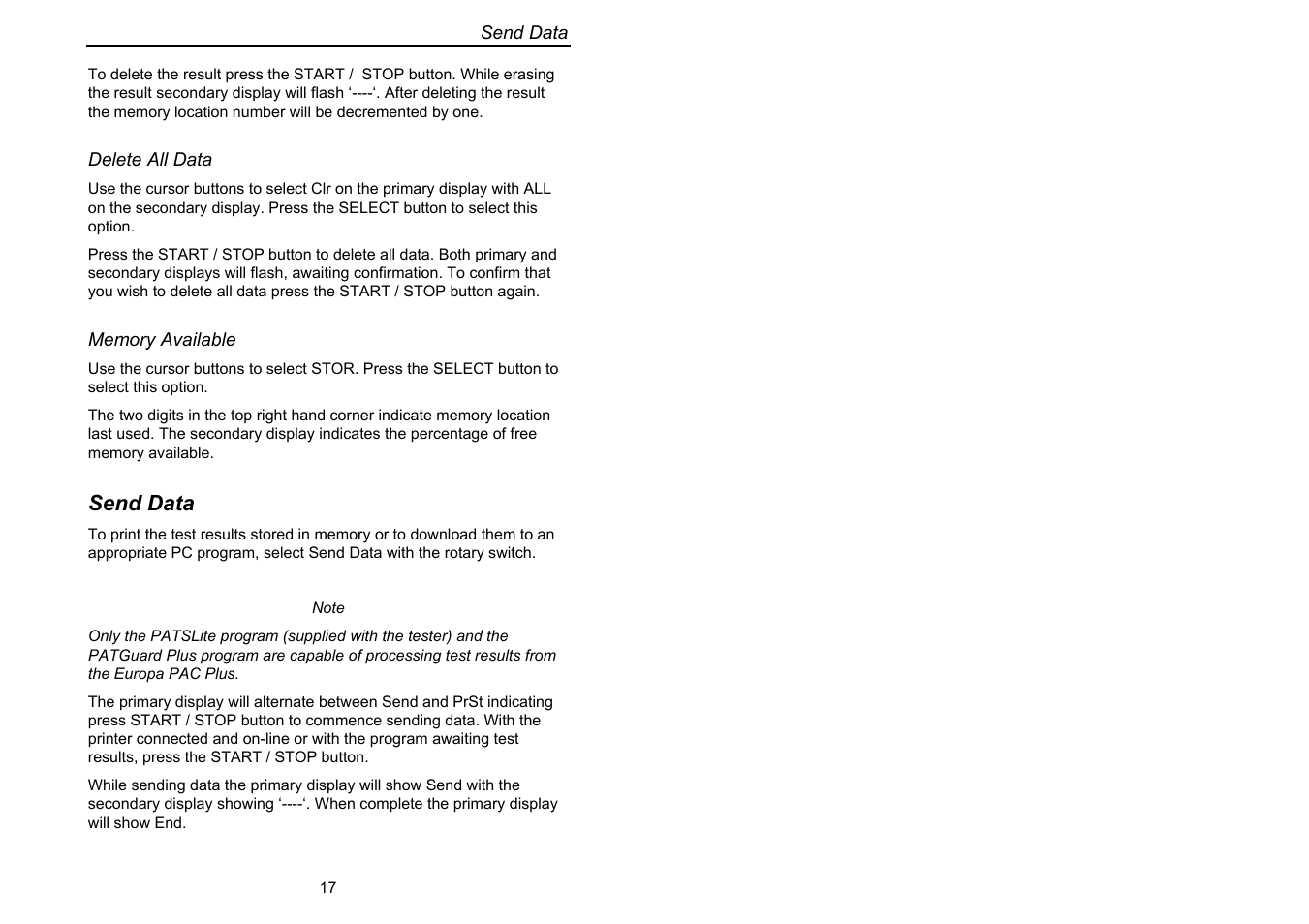 Send data | Seaward Europa Pac Plus User Manual | Page 23 / 53