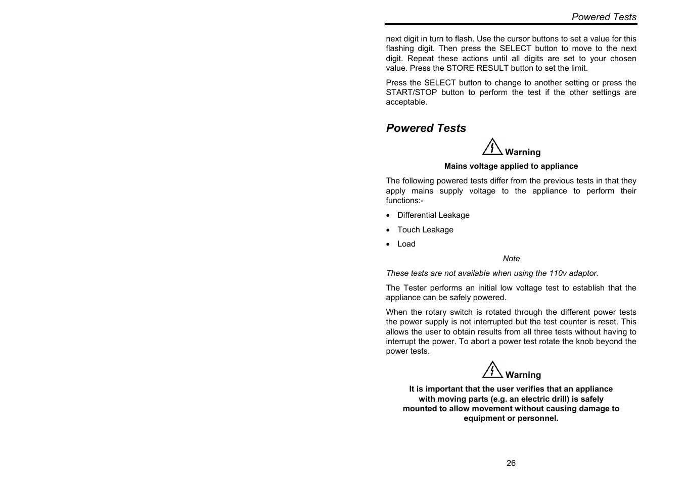 Powered tests | Seaward Europa Pac Plus User Manual | Page 32 / 53