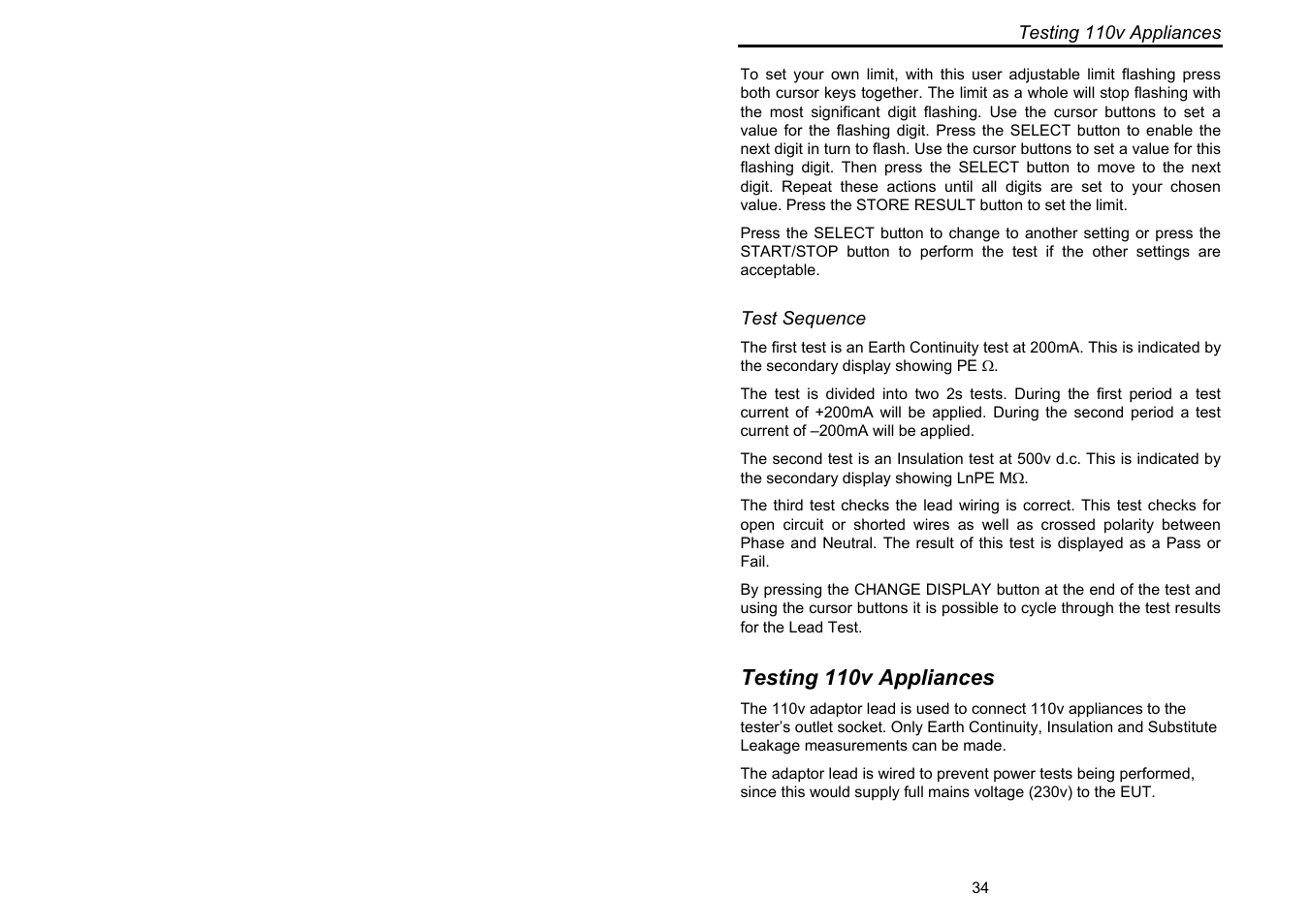 Testing 110v appliances | Seaward Europa Pac Plus User Manual | Page 40 / 53