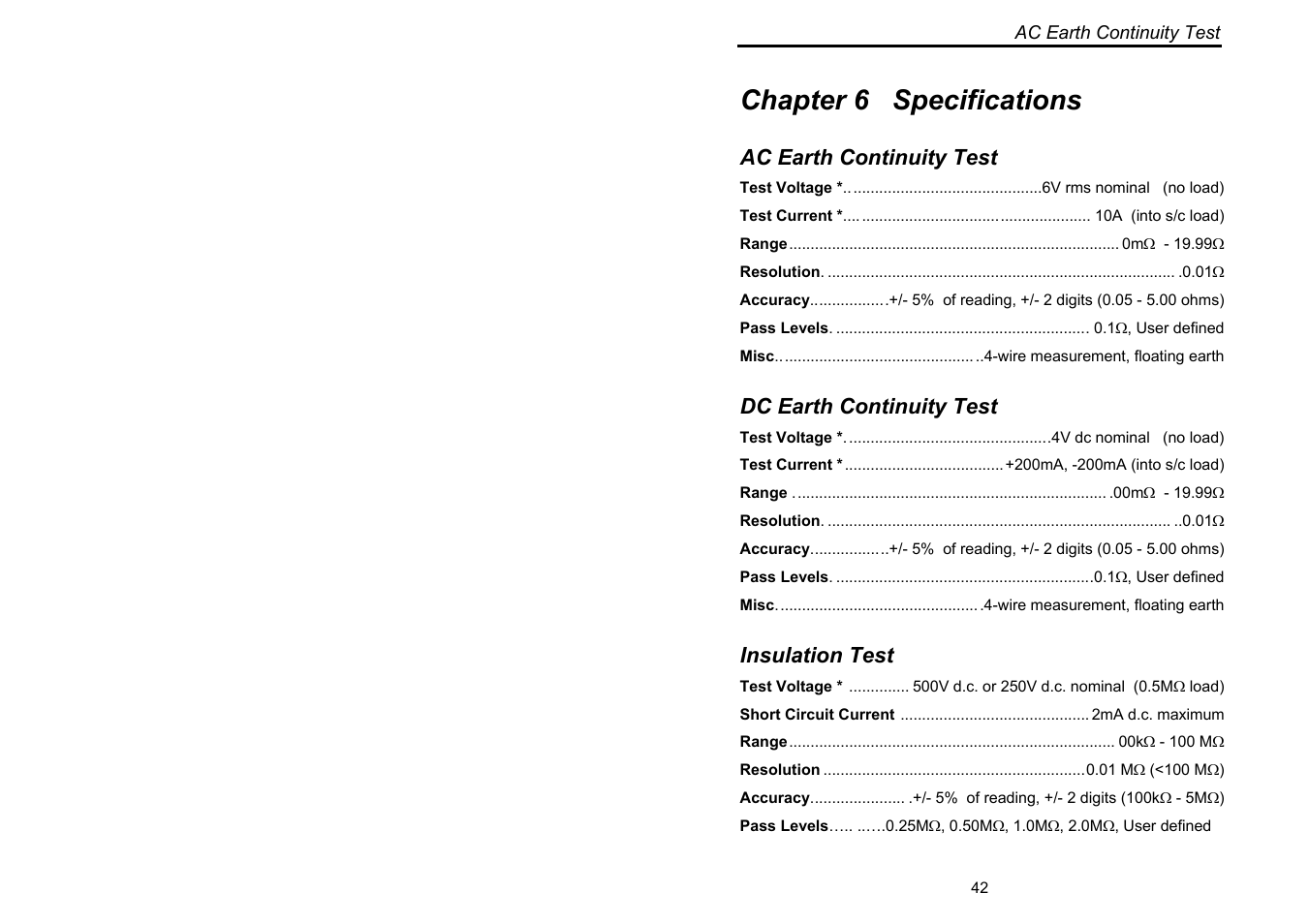 Chapter 6 specifications | Seaward Europa Pac Plus User Manual | Page 48 / 53