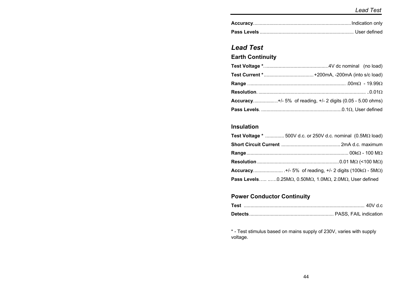 Lead test | Seaward Europa Pac Plus User Manual | Page 50 / 53