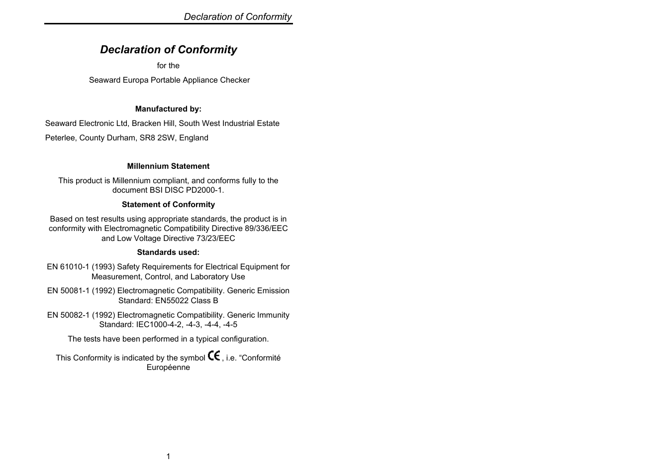 Declaration of conformity | Seaward Europa Pac Plus User Manual | Page 7 / 53