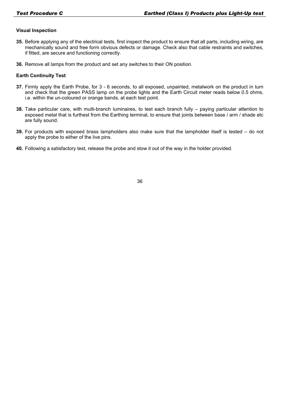 Visual inspection, Earth continuity test | Seaward G2000 User Manual | Page 38 / 44