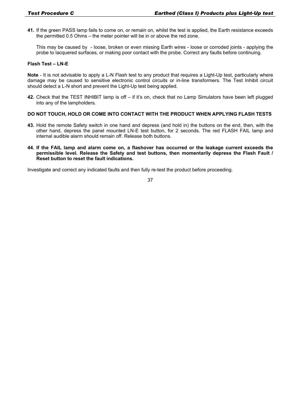 Flash test – ln-e | Seaward G2000 User Manual | Page 39 / 44
