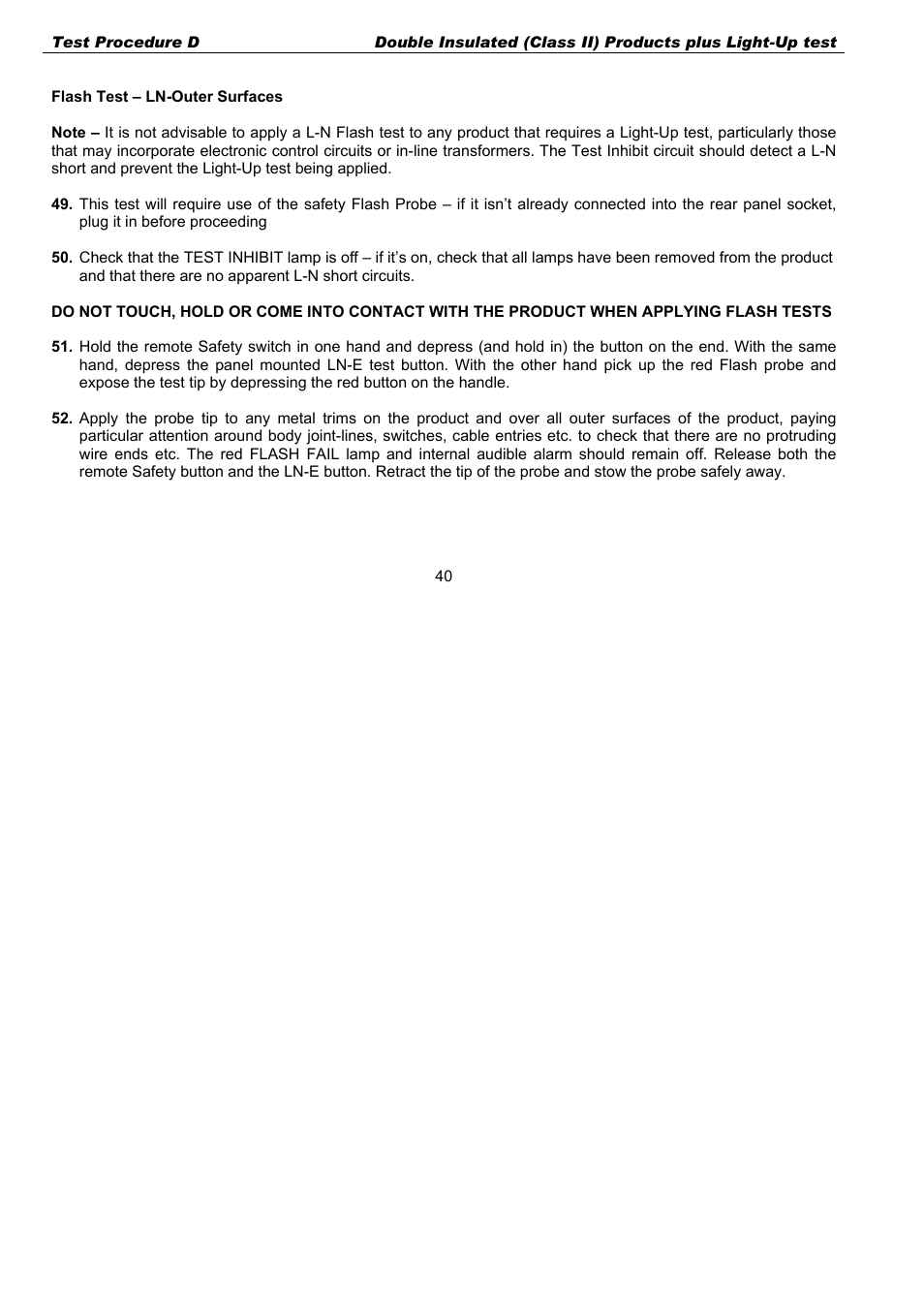 Note – it is not advisable to apply a l-n flash t | Seaward G2000 User Manual | Page 42 / 44