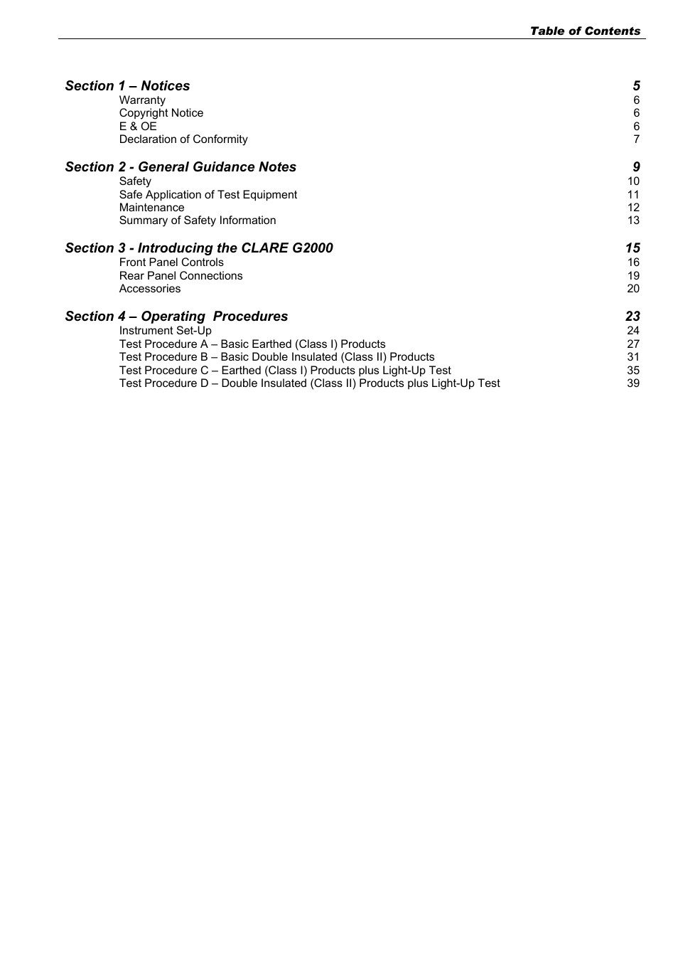 Section 1 – notices, Warranty, Copyright notice | E & oe, Declaration of conformity, Section 2 - general guidance notes, Safety, Safe application of test equipment, Maintenance, Summary of safety information | Seaward G2000 User Manual | Page 5 / 44