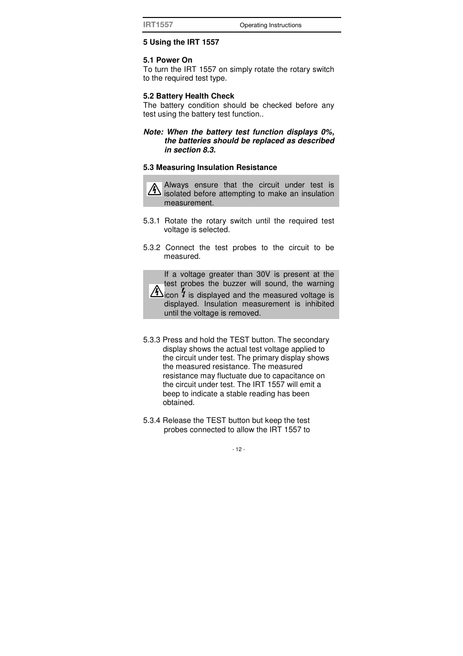 Seaward IRT 1557 User Manual | Page 12 / 21