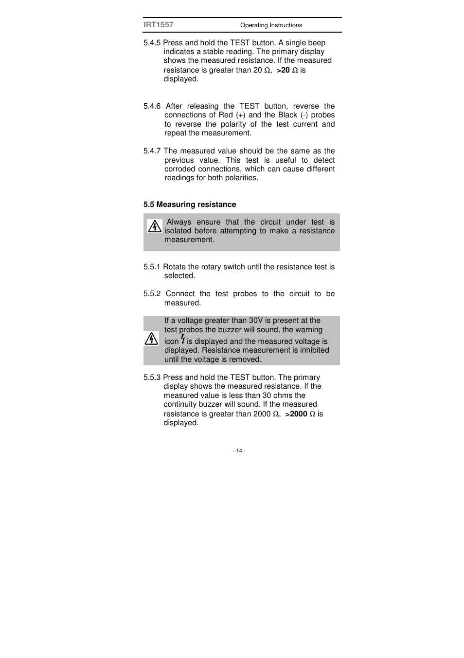 Seaward IRT 1557 User Manual | Page 14 / 21