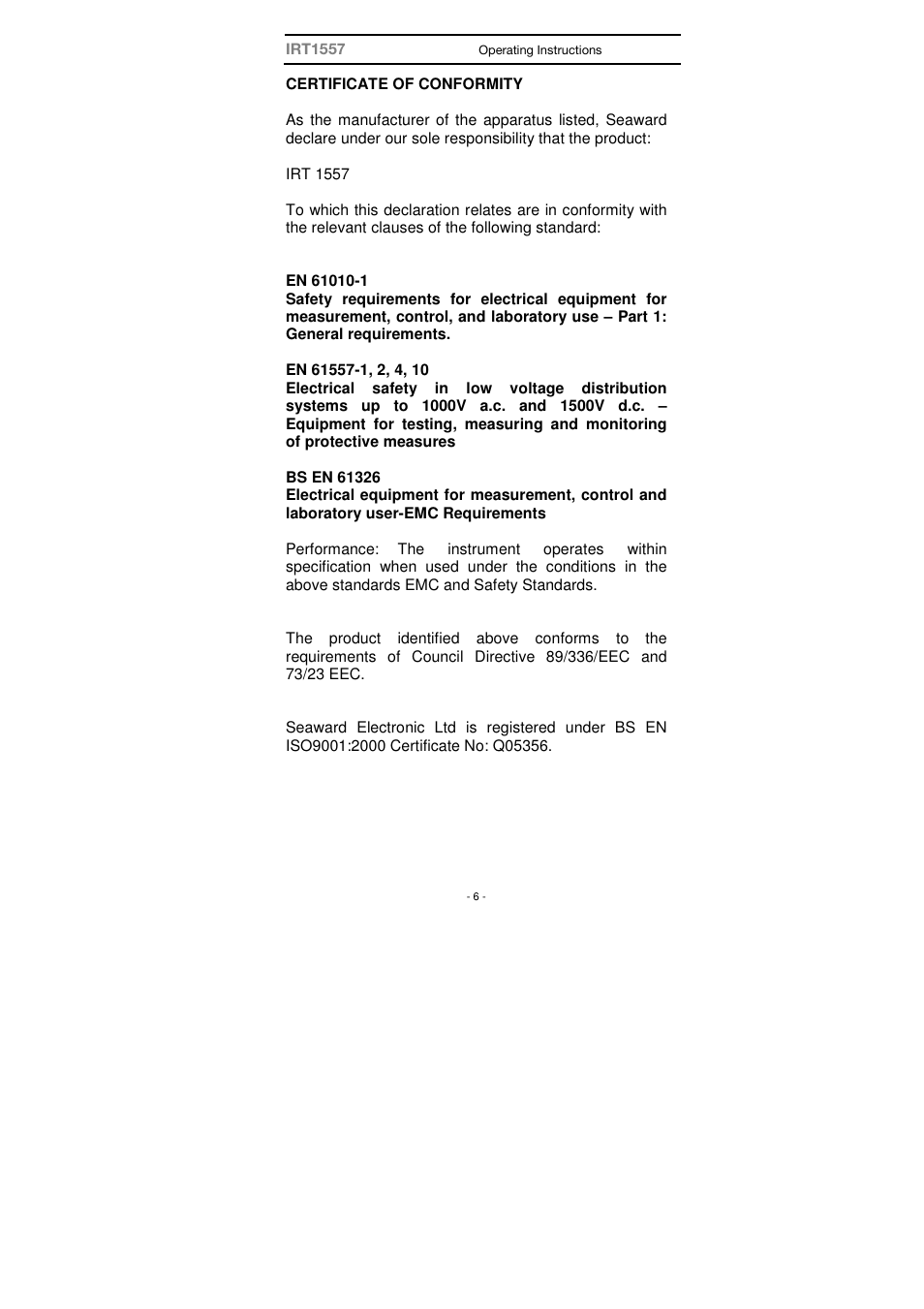 Seaward IRT 1557 User Manual | Page 6 / 21