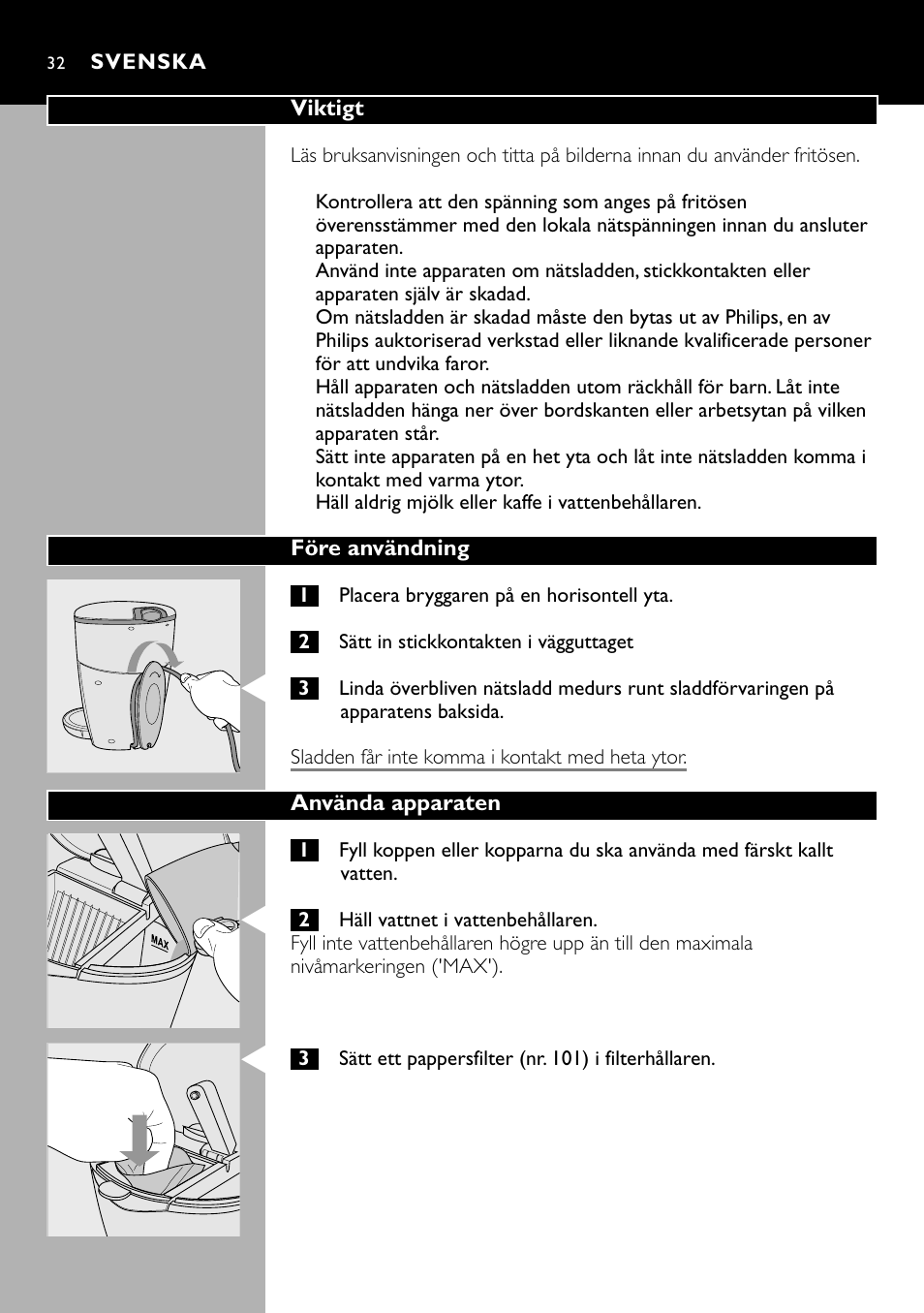 Svenska 32 | Cucina Pro HD7140 User Manual | Page 32 / 52