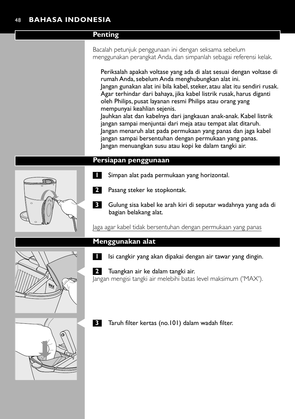Bahasa indonesia 48 | Cucina Pro HD7140 User Manual | Page 48 / 52