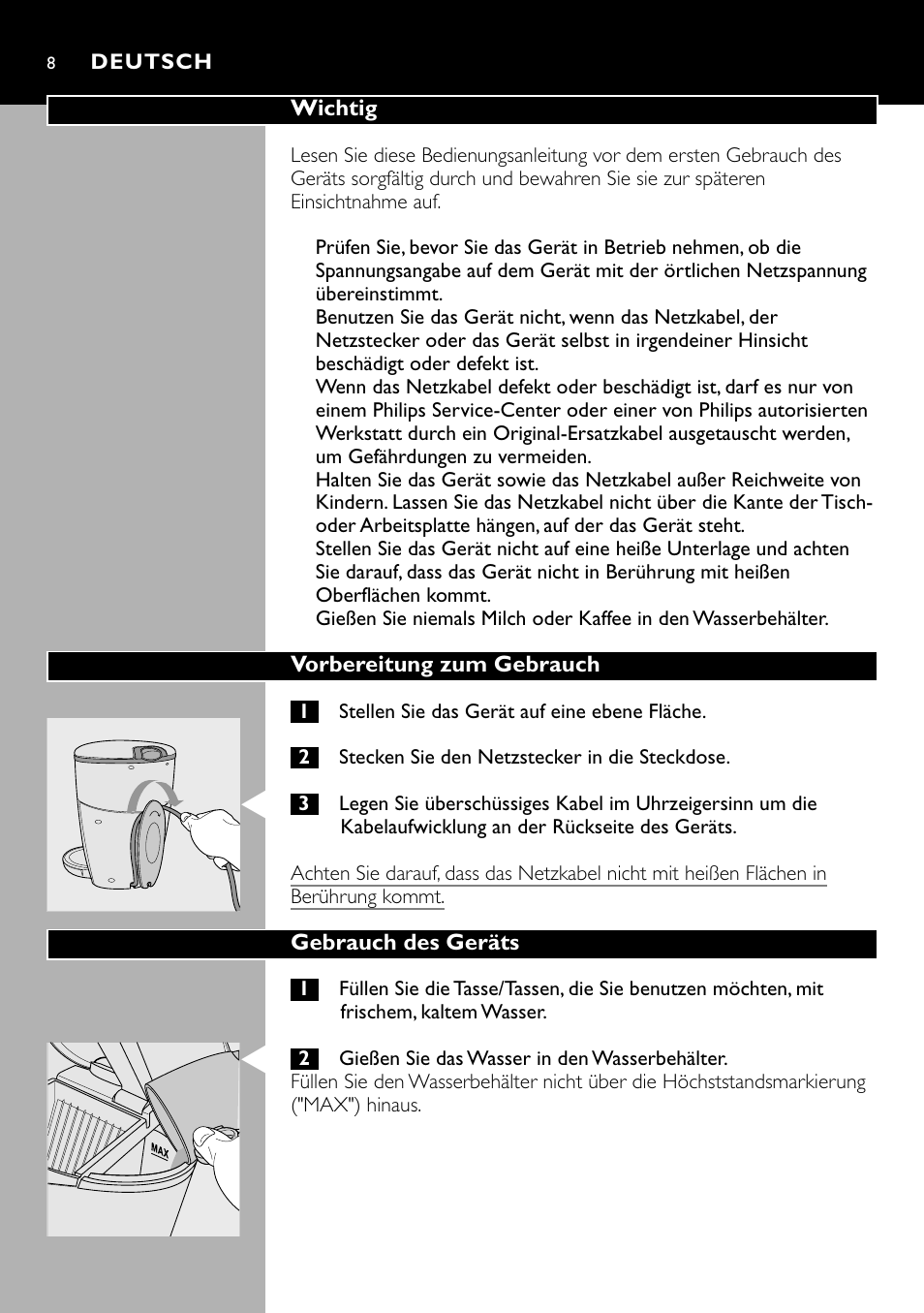 Deutsch 8 | Cucina Pro HD7140 User Manual | Page 8 / 52