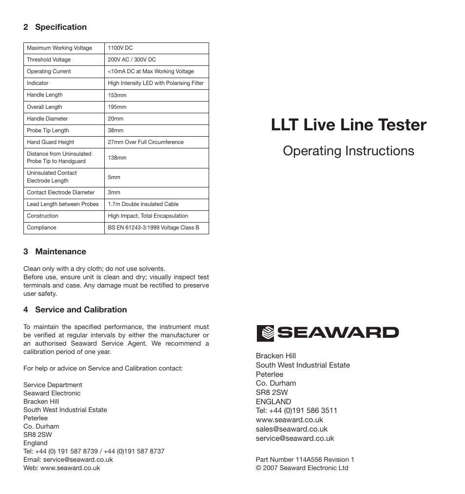 Seaward LLT User Manual | 2 pages