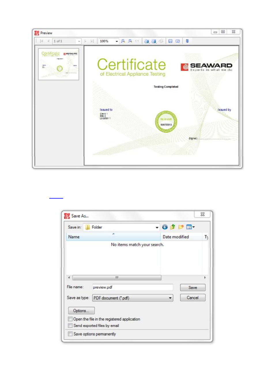 Saving reports to a file | Seaward PATGuard 3 User Manual | Page 108 / 153