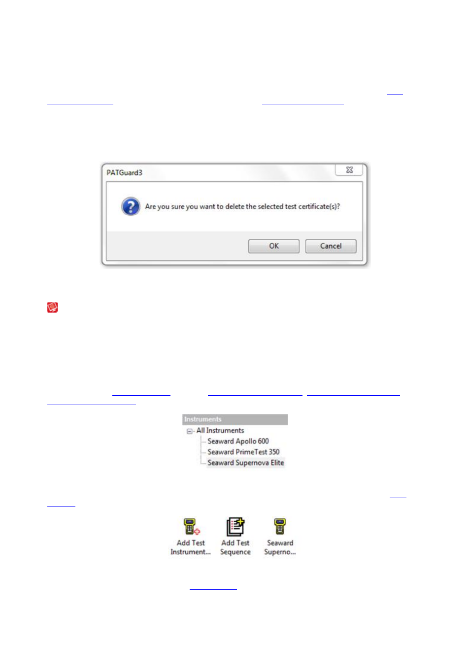 Adding test sequences, Changing test certificates, Deleting test certificates | Test sequence details window | Seaward PATGuard 3 User Manual | Page 123 / 153