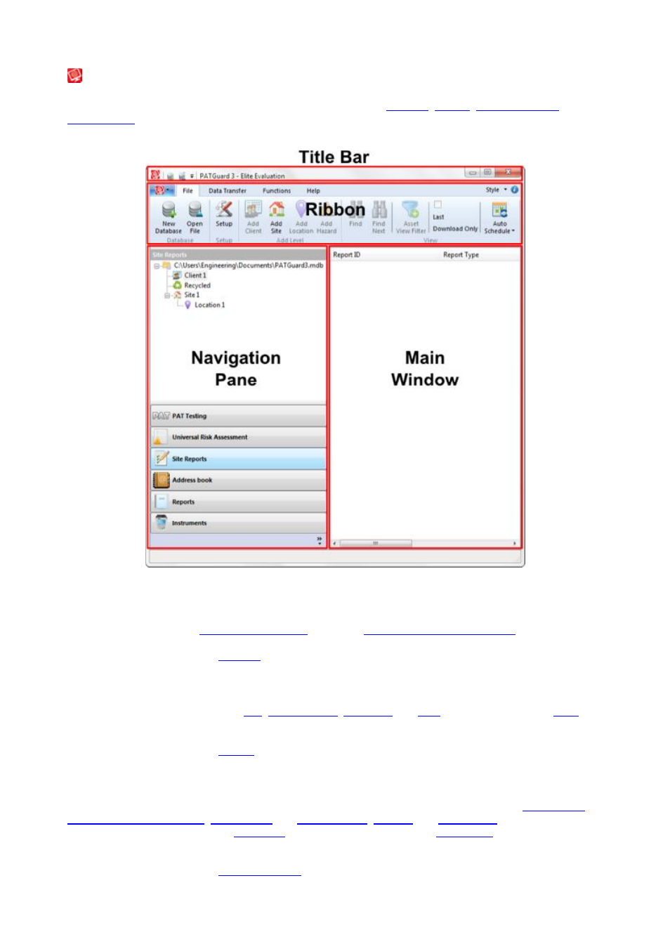 Navigating patguard 3, Title bar, Ribbon | Navigation pane | Seaward PATGuard 3 User Manual | Page 45 / 153