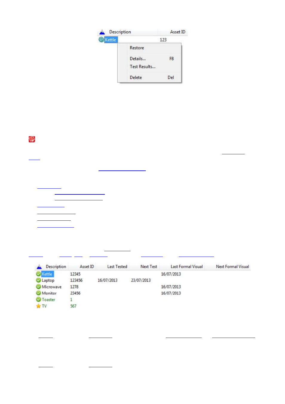 The main window, Main window, Asset view | Filtering the asset view, Sorting the asset view | Seaward PATGuard 3 User Manual | Page 65 / 153