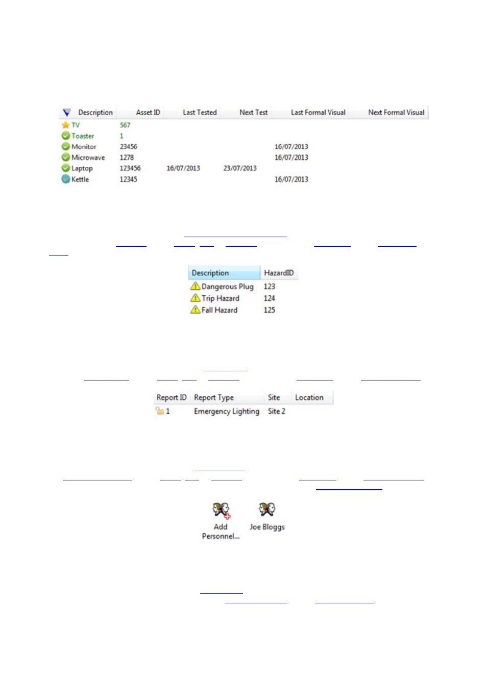 Hazard view, Site reports view, Personnel view | Instruments view | Seaward PATGuard 3 User Manual | Page 66 / 153