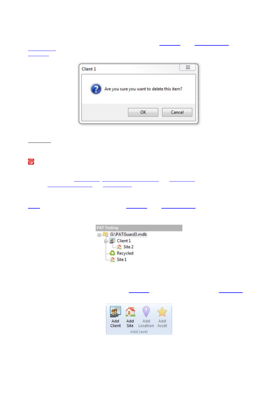 Deleting clients, Sites, Adding sites | Seaward PATGuard 3 User Manual | Page 70 / 153