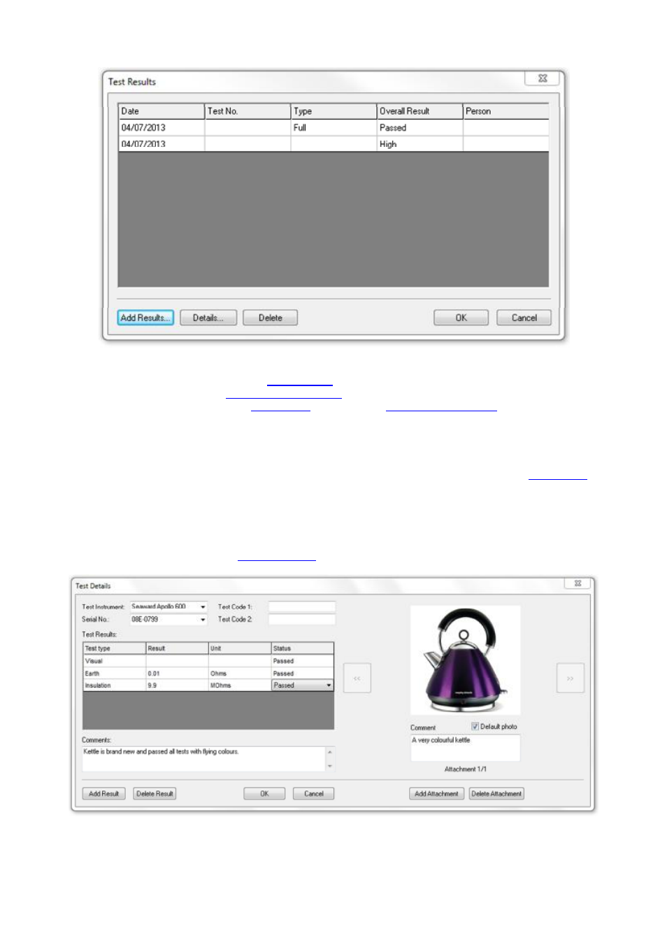 Manually adding test results, Test details window | Seaward PATGuard 3 User Manual | Page 83 / 153