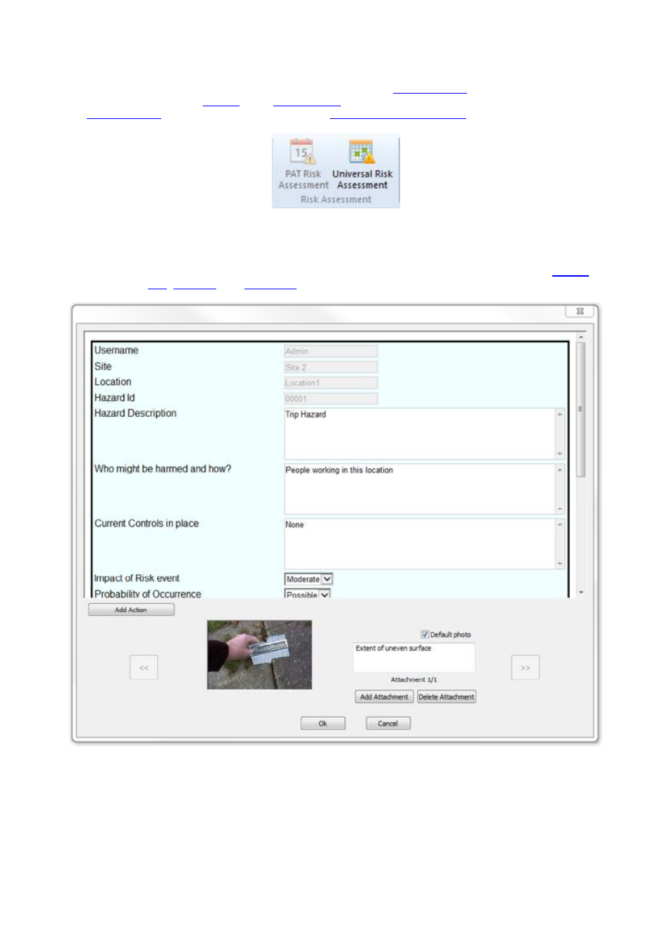 Universal risk assessment window, Add action | Seaward PATGuard 3 User Manual | Page 91 / 153