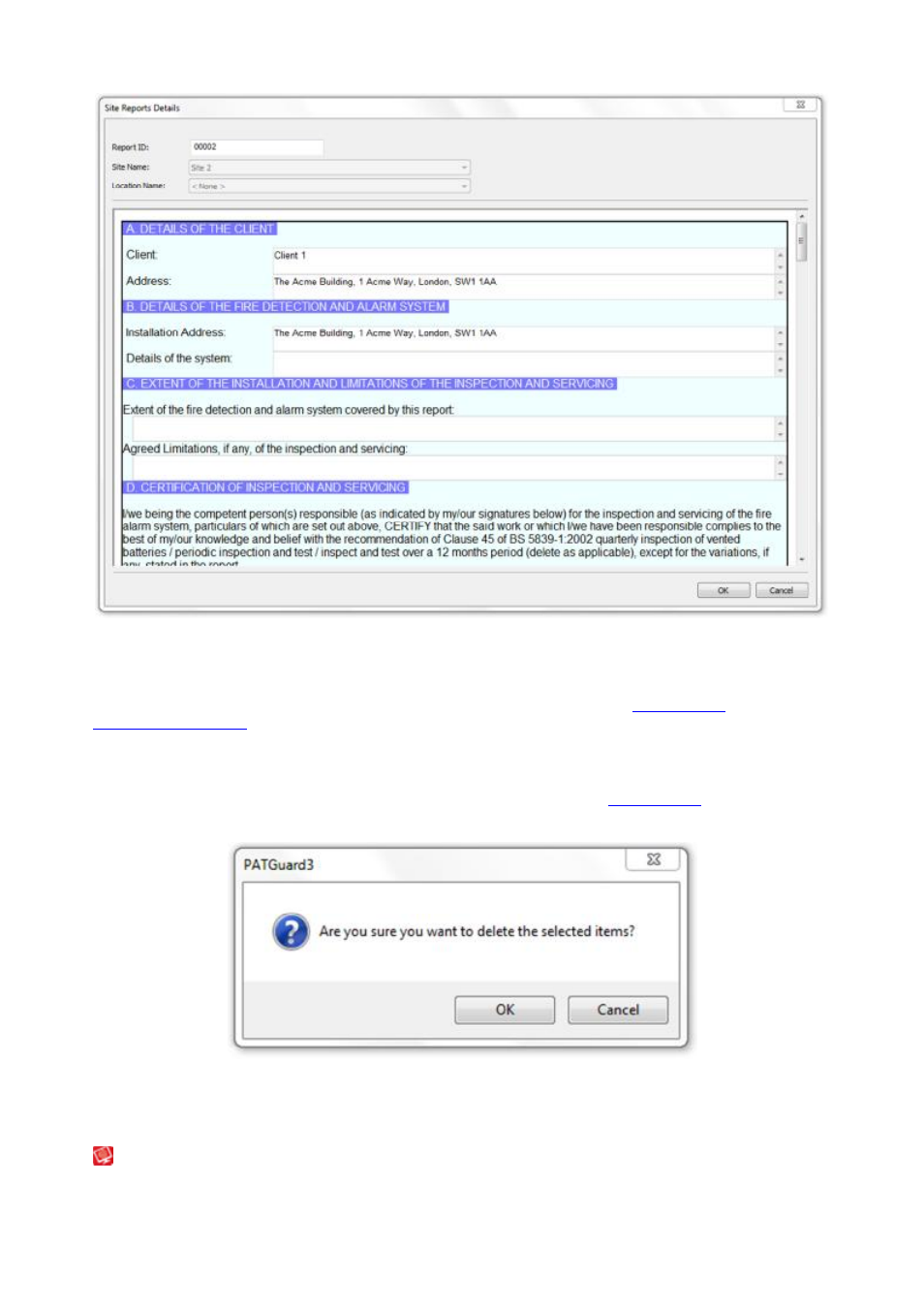 Editing a fire alarm site report, Deleting a fire alarm site report, Address book | Seaward PATGuard 3 User Manual | Page 97 / 153