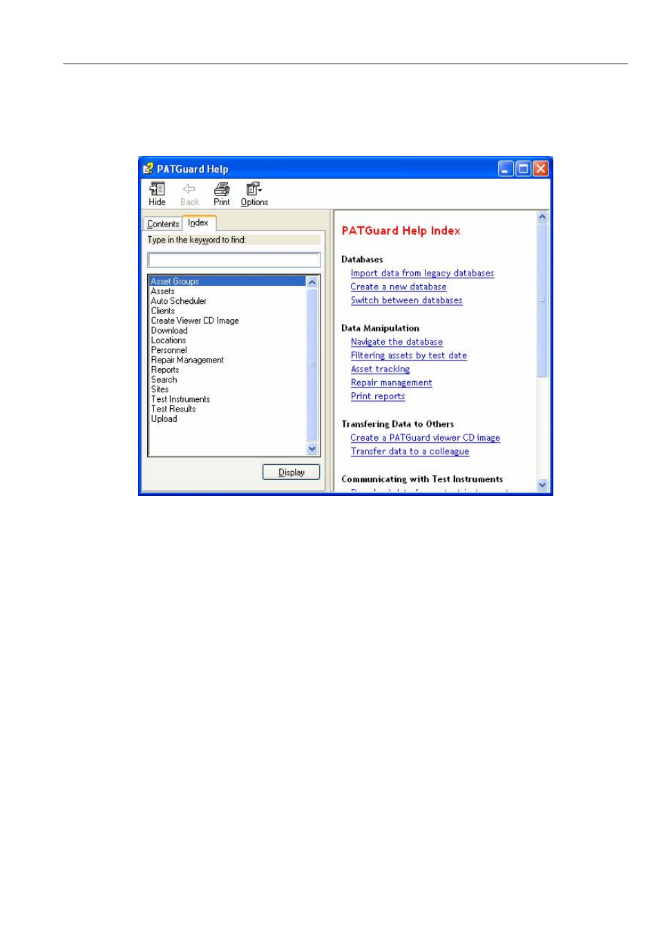 Help | Seaward PATGuard Elite SQL User Manual | Page 13 / 77