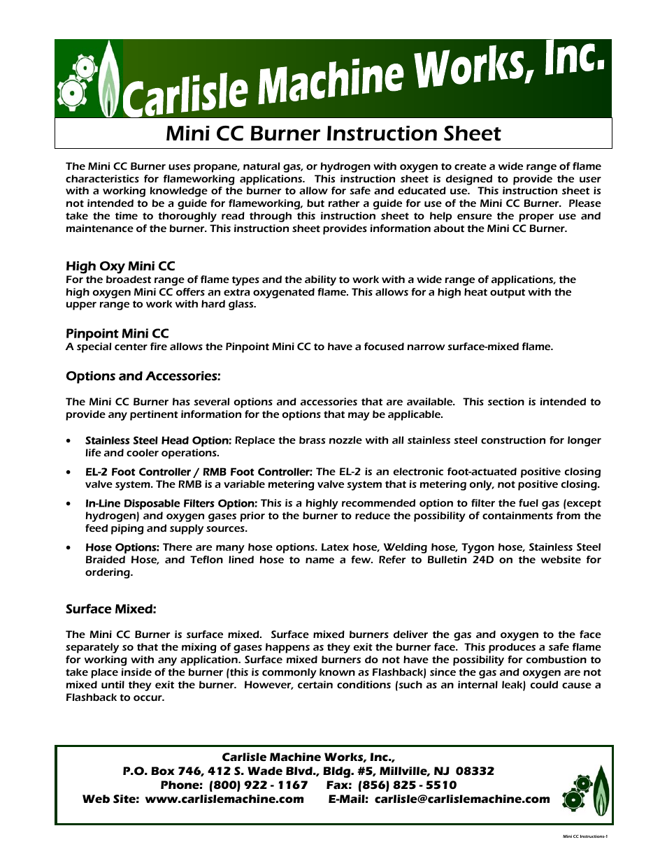 Carlisle SynTec Mini CC User Manual | 5 pages