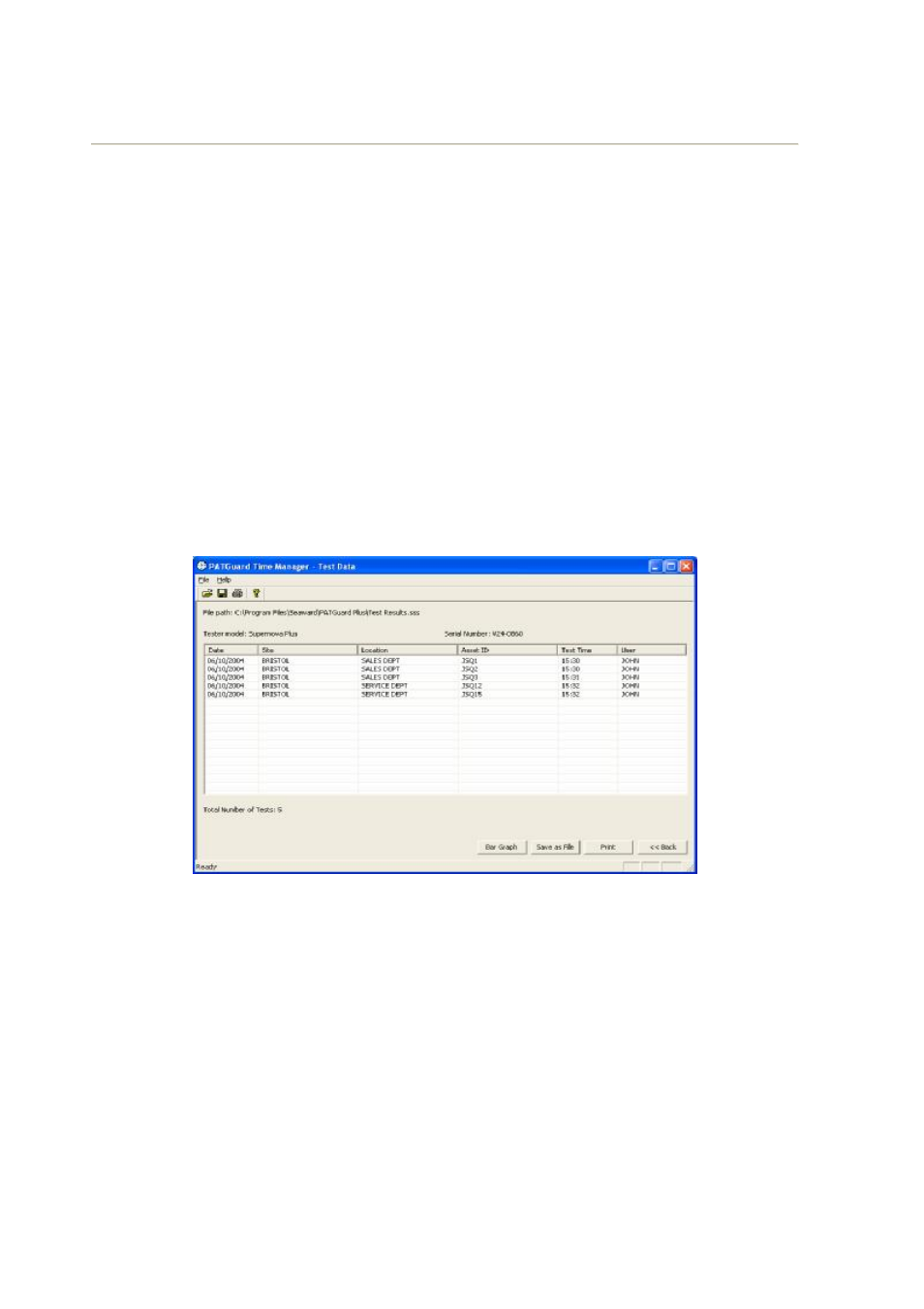 Test data | Seaward PATGuard Time Manager User Manual | Page 9 / 12