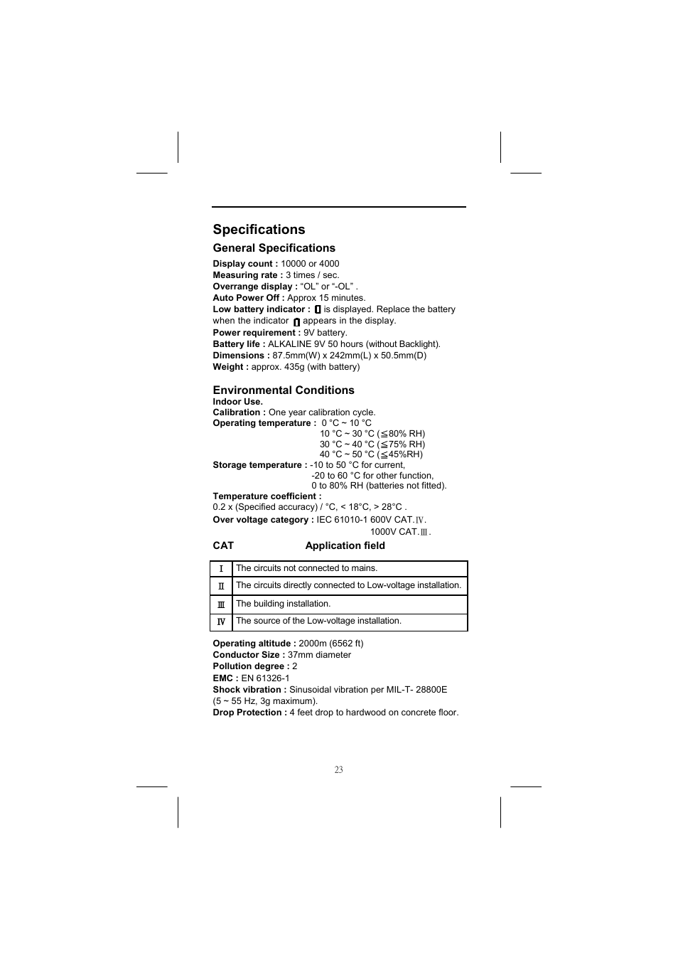 Specifications | Seaward Power Clamp User Manual | Page 24 / 31