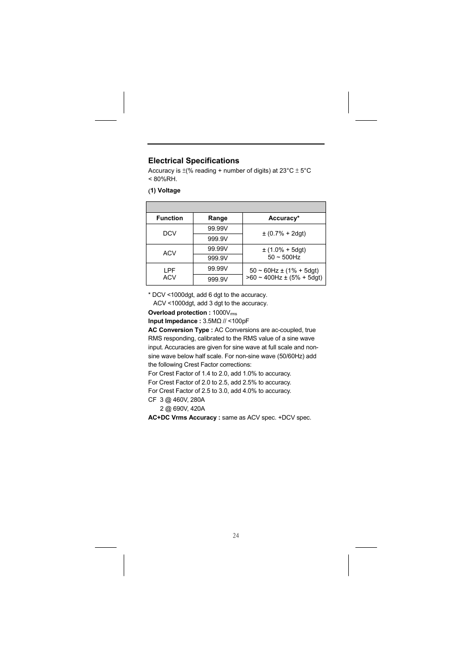 Electrical specifications | Seaward Power Clamp User Manual | Page 25 / 31