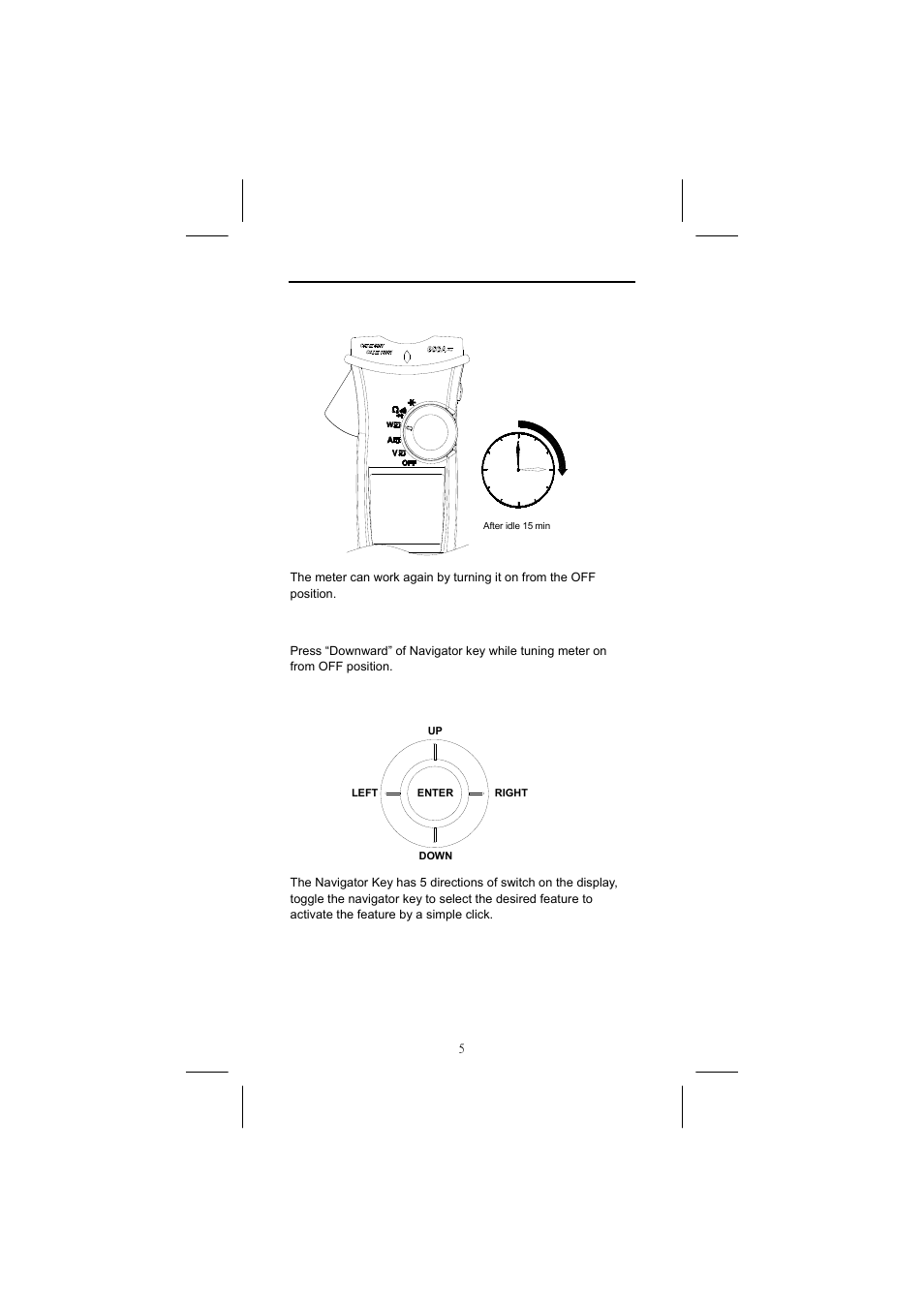 Auto power off, Navigator key | Seaward Power Clamp User Manual | Page 6 / 31