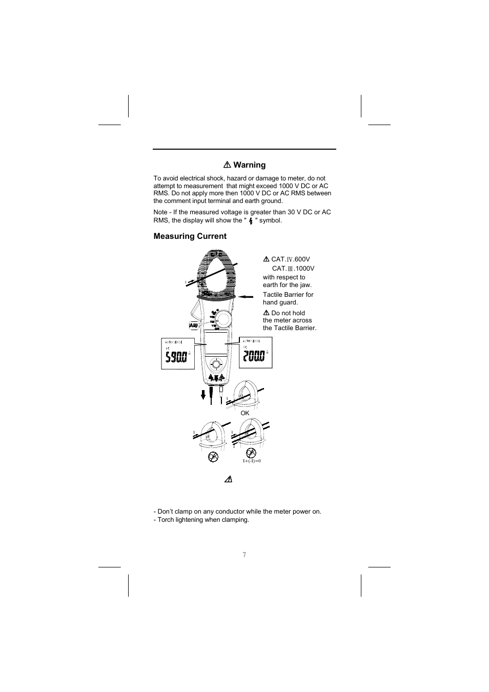 Warning, Measuring current, Caution | Seaward Power Clamp User Manual | Page 8 / 31