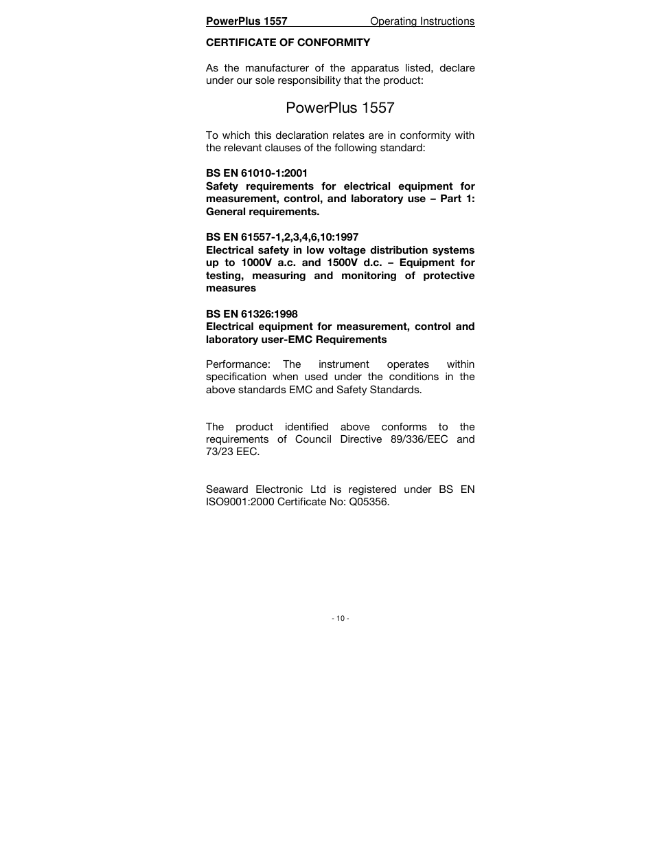 Seaward PowerPlus 1557 User Manual | Page 10 / 62